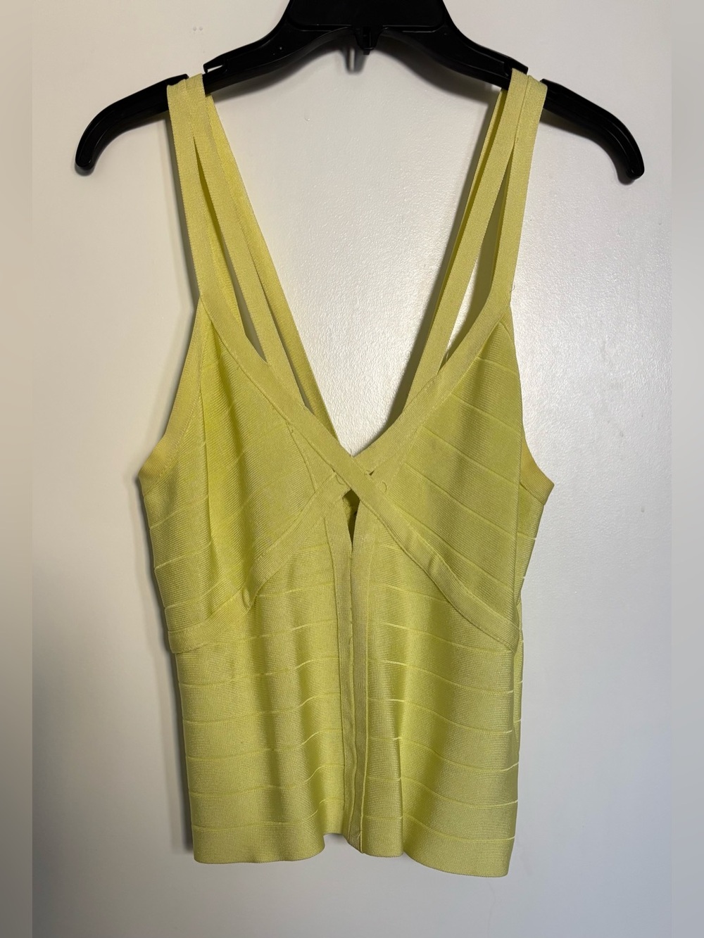 bebe Pale Yellow Bandage Crop Top/ bandage
